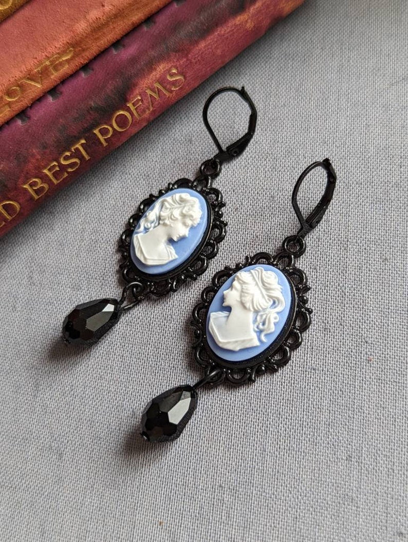 Blue Lady Cameo Earrings | Gothic Victorian Jewelry, Dark Academia Gift