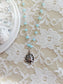 Silver Rose Necklace: Aqua Chalcedony Rosary Chain Pendant