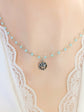 Silver Rose Necklace: Aqua Chalcedony Rosary Chain Pendant