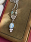 Blue Cameo Pendant Necklace with Rosewater Opals, Victorian Jewelry