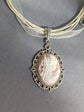 Pink Lady Cameo on Cream Organza Ribbon Choker in Silver Victorian Setting