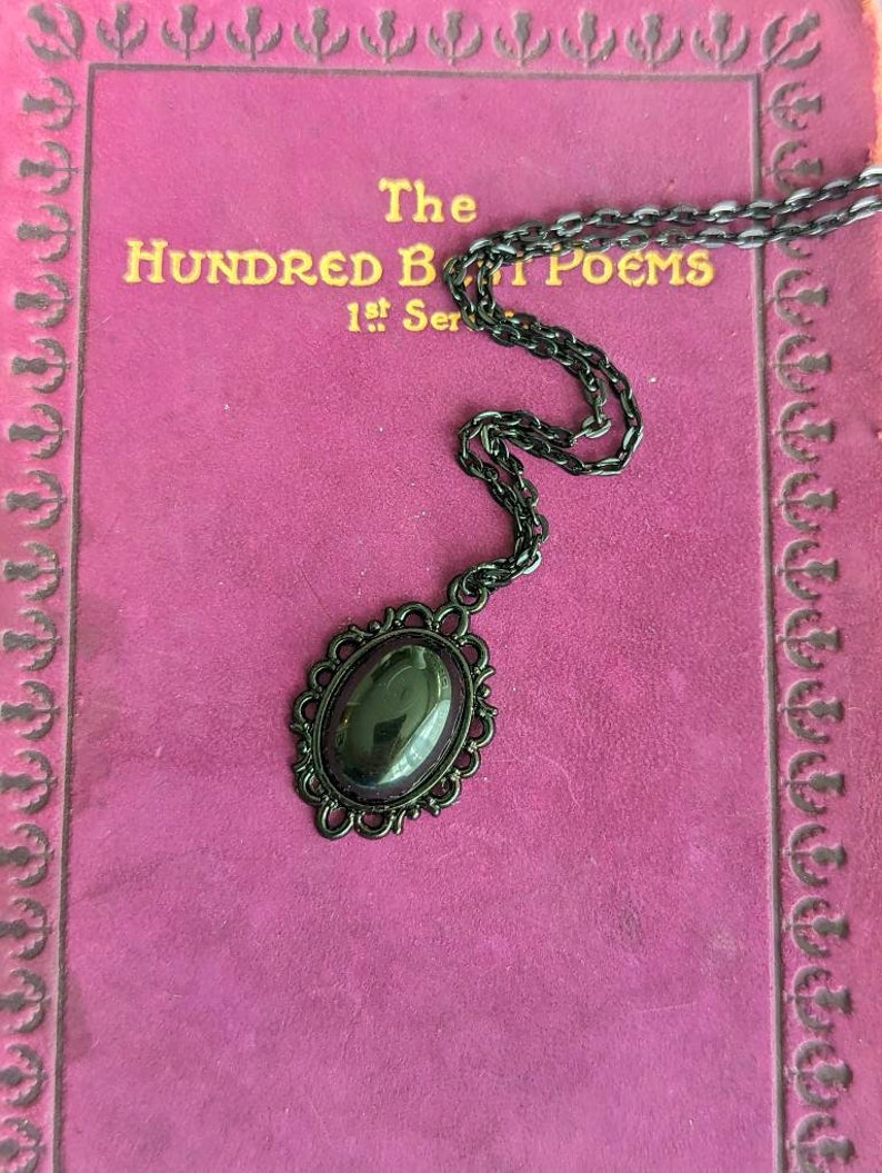 Obsidian Pendant Necklace, Black Gemstone Jewelry, Gothic Vintage Romance