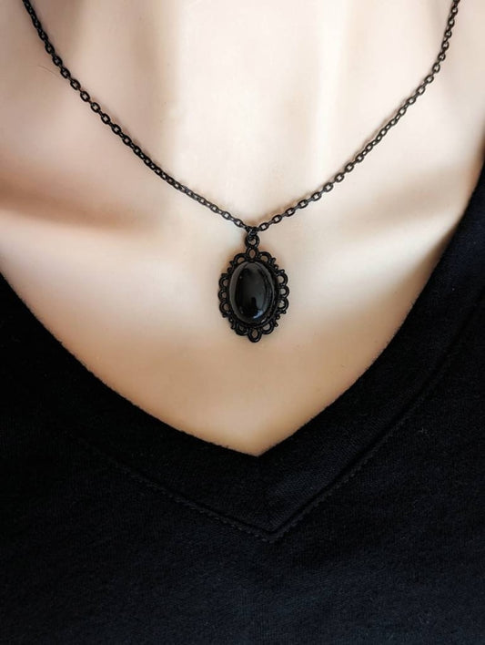 Obsidian Necklace: Gothic Crystal Pendant, Black Gemstone Jewelry