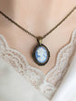 Blue Cameo Necklace, Victorian Style Goddess Jewelry Gift for Her