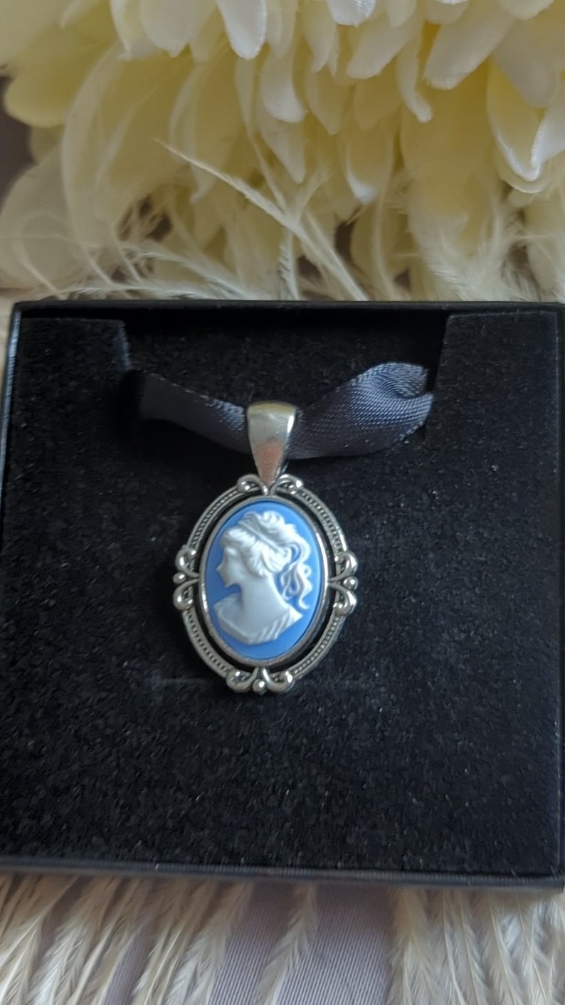 Blue Cameo Choker: Victorian Gothic Black Ribbon Necklace