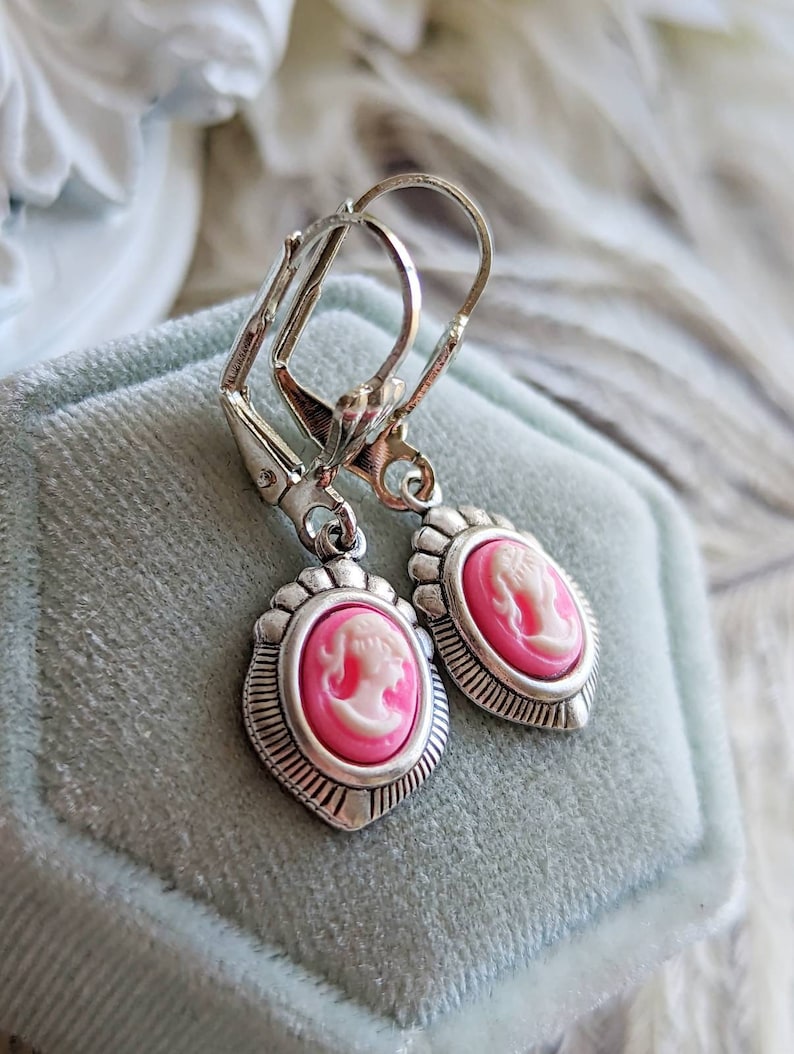 Blue Cameo Earrings: Silver Victorian Style Jewelry, Something Blue