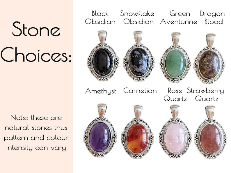 Black Obsidian Necklace for Men, Antiqued Silver Pendant, Curb Chain