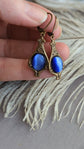 Victorian Sapphire Blue Earrings: Antique Gold Floral Jewelry