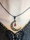 Black Crescent Moon Necklace: Filigree Celestial Jewelry, Amethyst Bead