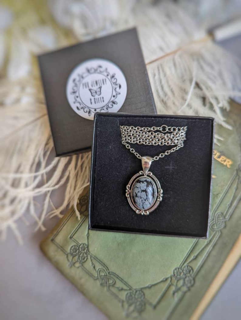 Snowflake Obsidian Necklace | Gothic Silver Pendant, Handmade Jewelry