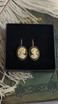 Black Cameo Earrings: Gold Lever Backs, Victorian Style