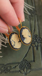 Black Cameo Earrings: Gold Lever Backs, Victorian Style