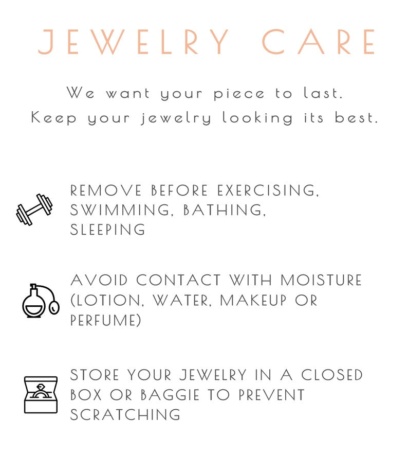 Jewelry care instructions with icons on a white background