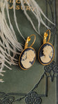 Black Cameo Earrings: Gold Lever Backs, Victorian Style
