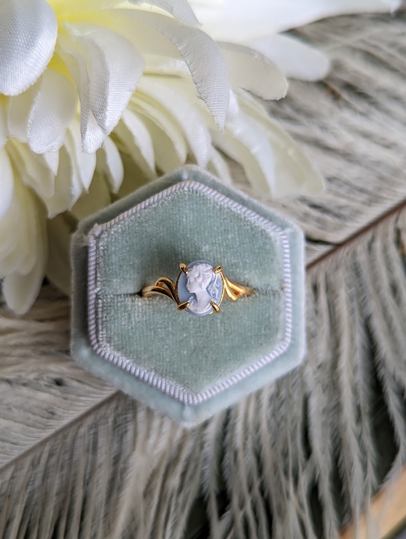 Gold Vermeil Cameo Ring, Victorian Jewelry, Adjustable Sterling Silver