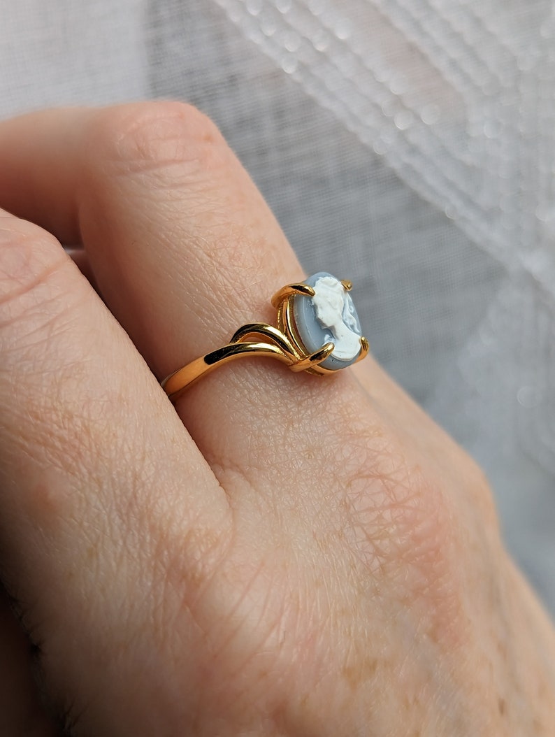 Goddess Cameo Ring, 925 Sterling Silver, Adjustable Size, Victorian Jewelry