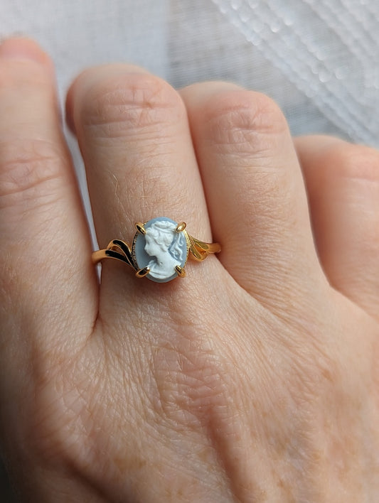 Gold Vermeil Cameo Ring, Victorian Jewelry, Adjustable Sterling Silver