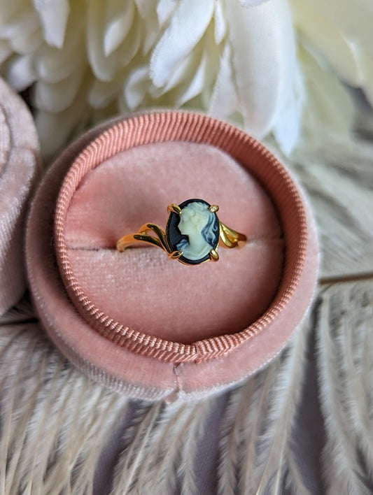 Gold Vermeil Cameo Ring, Adjustable Size, Victorian Jewelry Gift for Her