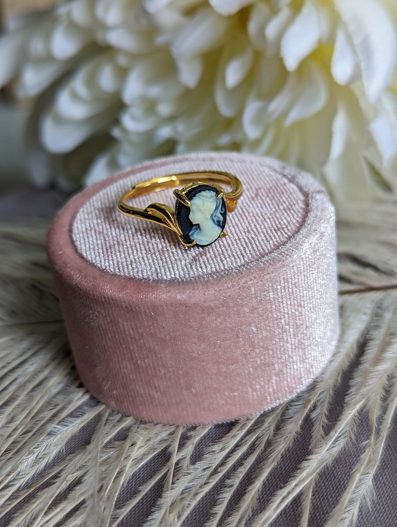 Gold Vermeil Cameo Ring, Adjustable Size, Victorian Jewelry Gift for Her