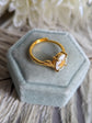 Gold Vermeil Blue Rose Ring - 925 Sterling Silver - Victorian Floral Jewelry in a light blue velvet box on a textured surface.