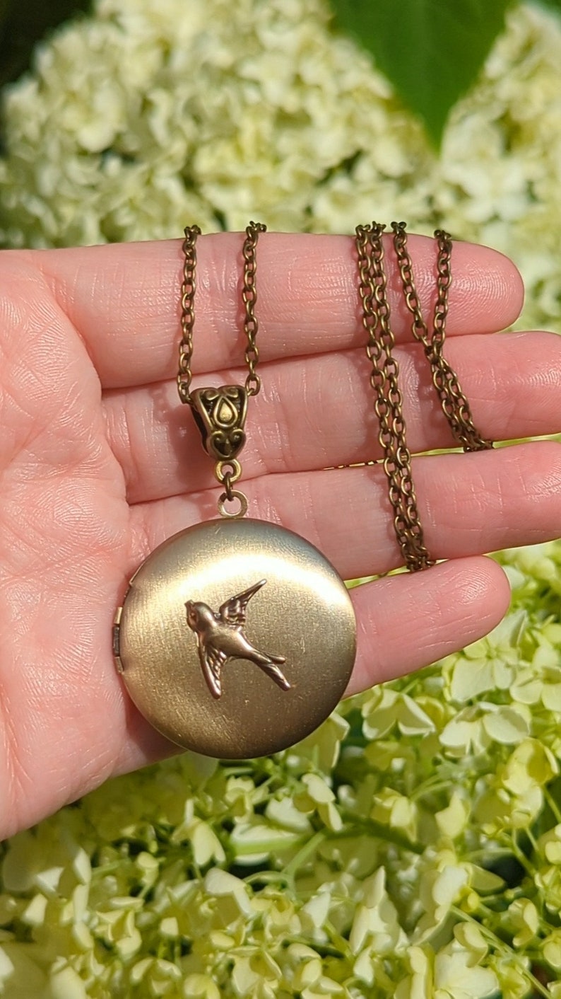 Bird Locket Necklace | Swallow Pendant Memory Jewelry for Mom
