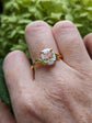 Pink Rose Cameo Ring - Gold Vermeil Sterling Silver Adjustable Band on a hand against a green leafy background