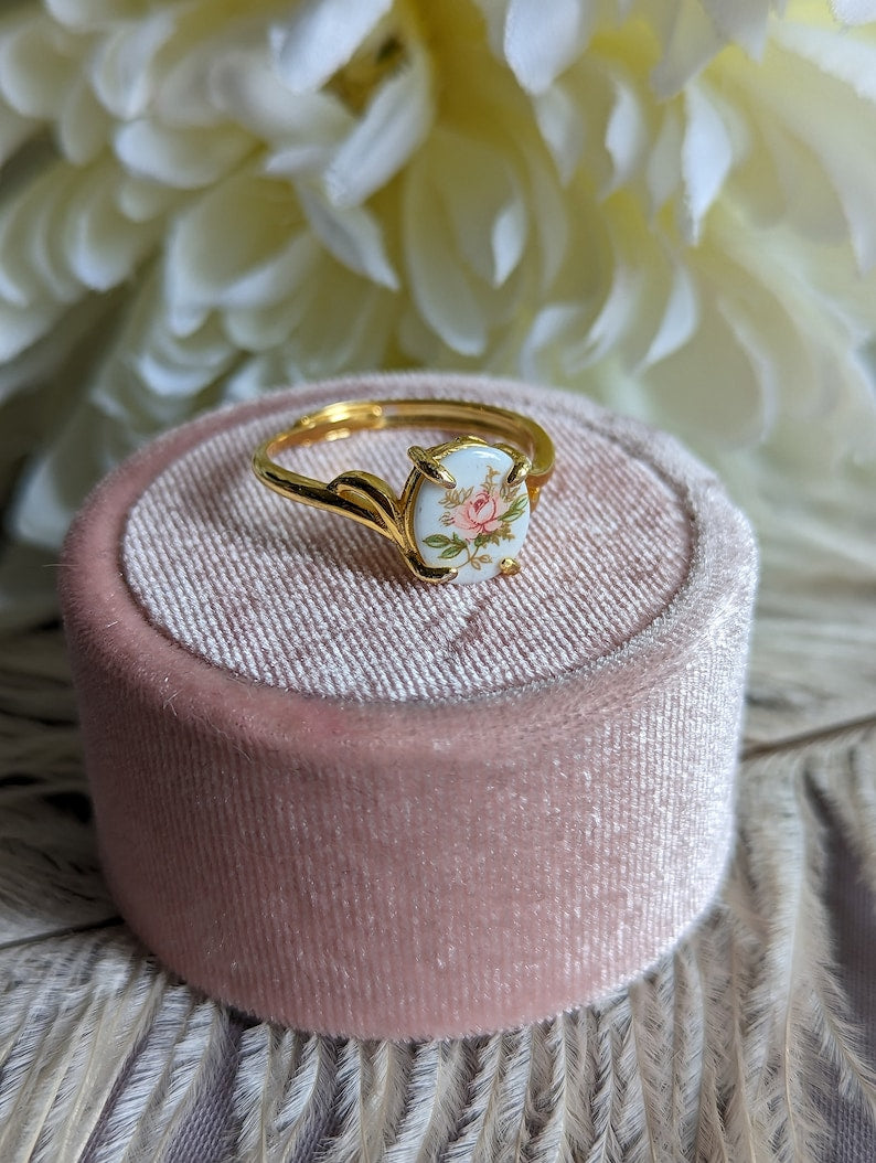Pink Rose Cameo Ring, Romantic Jewelry Gifts, Gold Vermeil over Sterling Silver