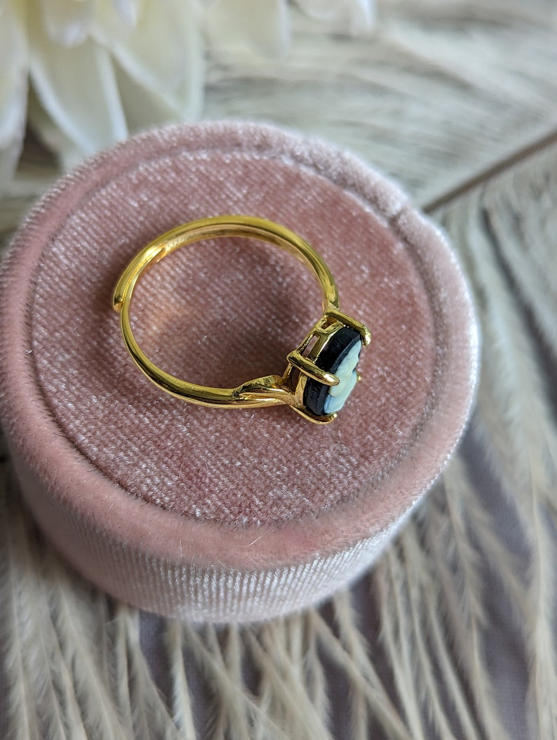 Gold Vermeil Cameo Ring, Adjustable Size, Victorian Jewelry Gift for Her