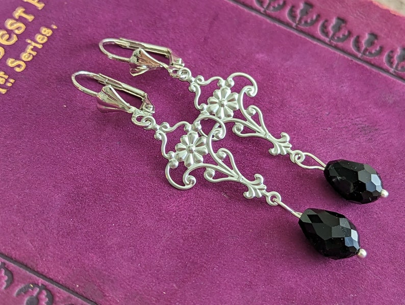 Handmade Gothic Black Bead Earrings | Victorian & Regency Inspired