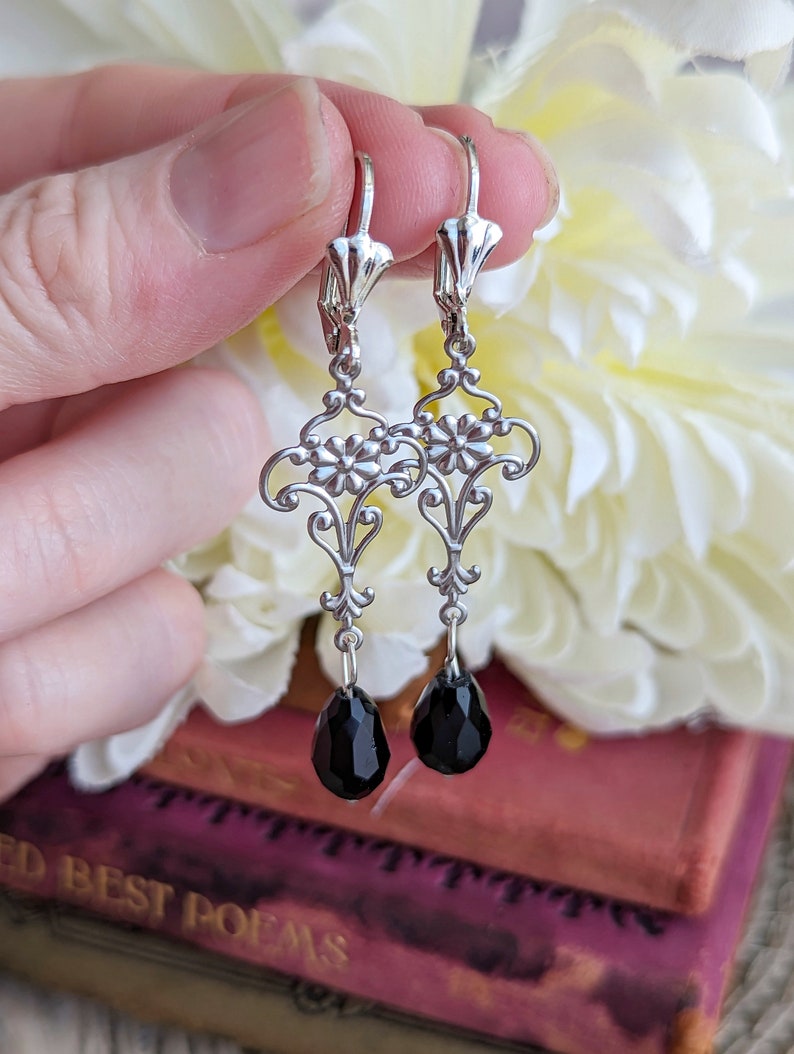 Handmade Gothic Black Bead Earrings | Victorian & Regency Inspired