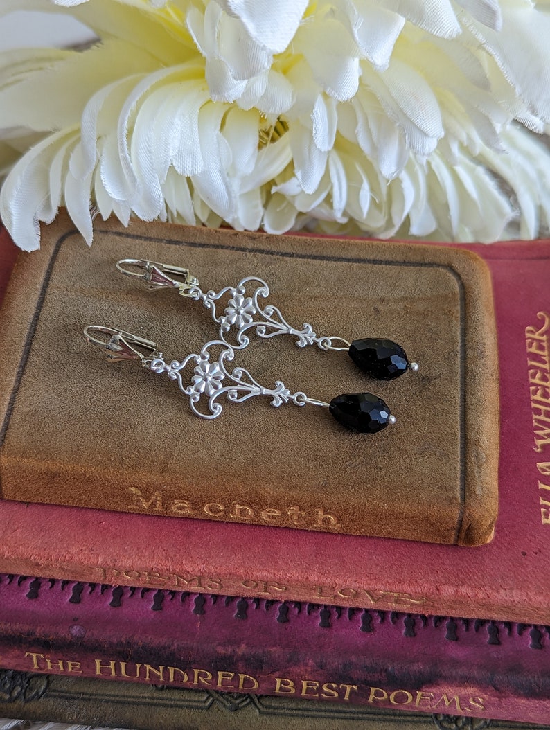 Handmade Gothic Black Bead Earrings | Victorian & Regency Inspired