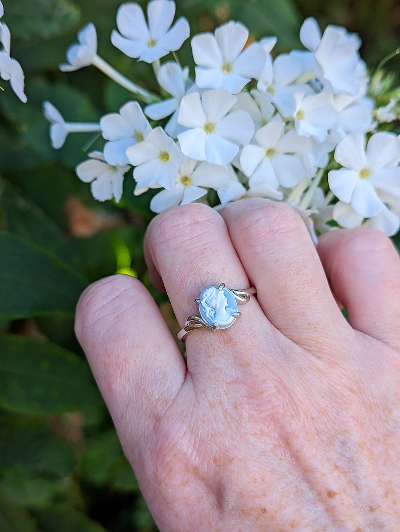 Gold Vermeil Cameo Ring, Victorian Jewelry, Adjustable Sterling Silver