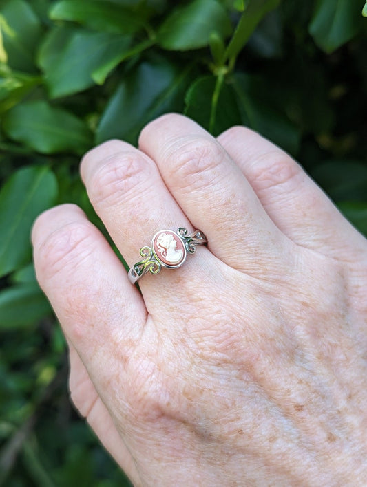 Carnelian Cameo Ring: Sterling Silver Adjustable Victorian Jewelry