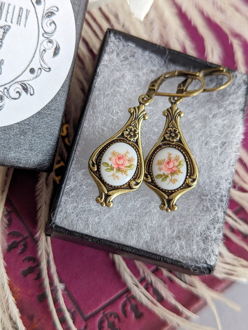Pink Rose Limoges Earrings: Vintage Style Floral Jewelry