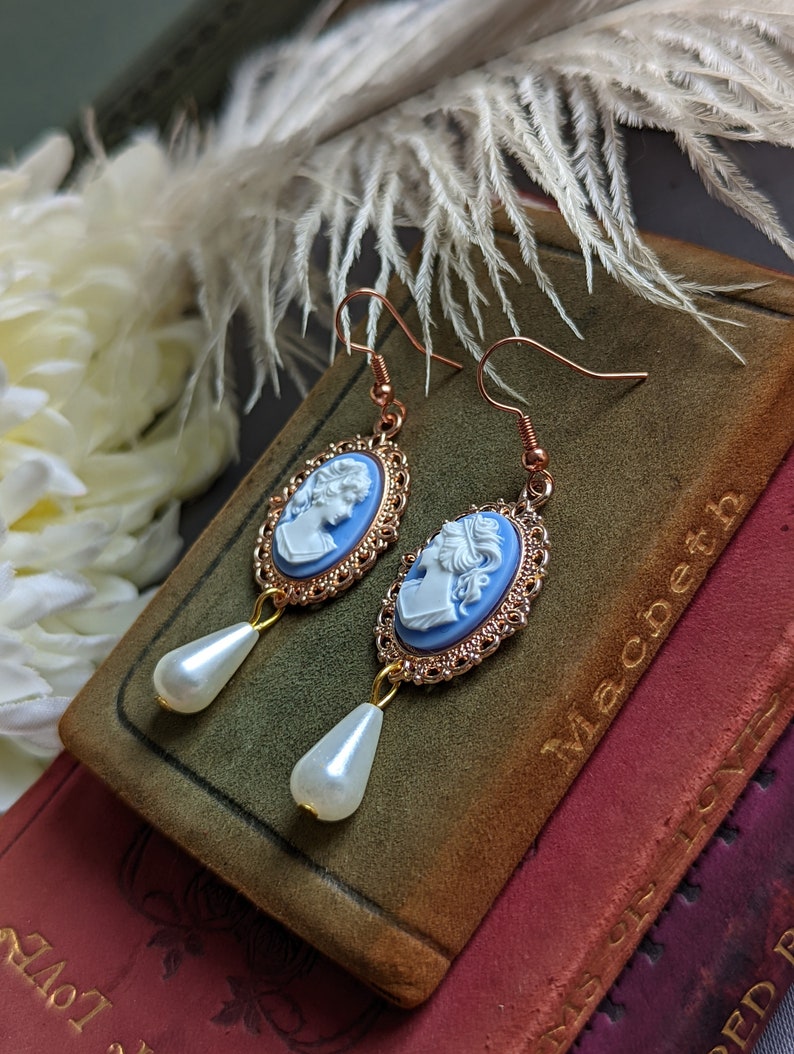 Pearl Cameo Necklace: 14K Rose Gold Plated Victorian Pendant