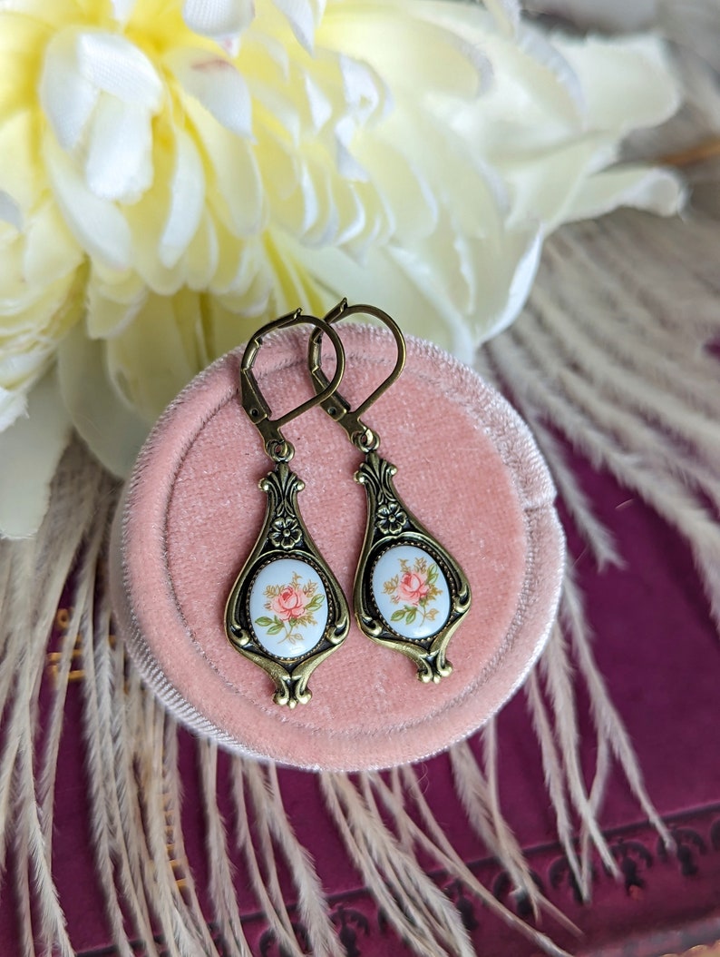 Pink Rose Limoges Earrings: Vintage Style Floral Jewelry