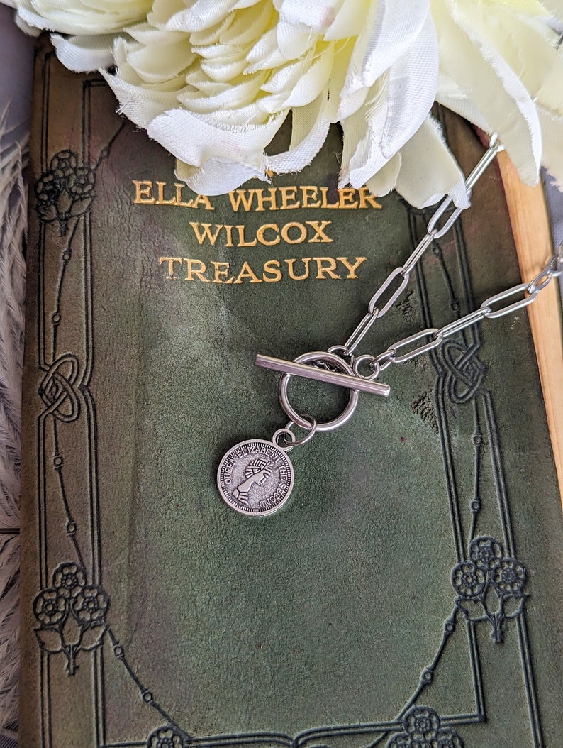 Vintage Coin Choker with Silver Toggle Paperclip Chain Necklace