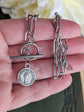 Vintage Coin Choker with Silver Toggle Paperclip Chain Necklace