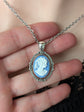 Blue Cameo Necklace: Victorian Style Silver Pendant, Bridal Jewelry