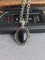 Black Obsidian Necklace for Men, Antiqued Silver Pendant, Curb Chain