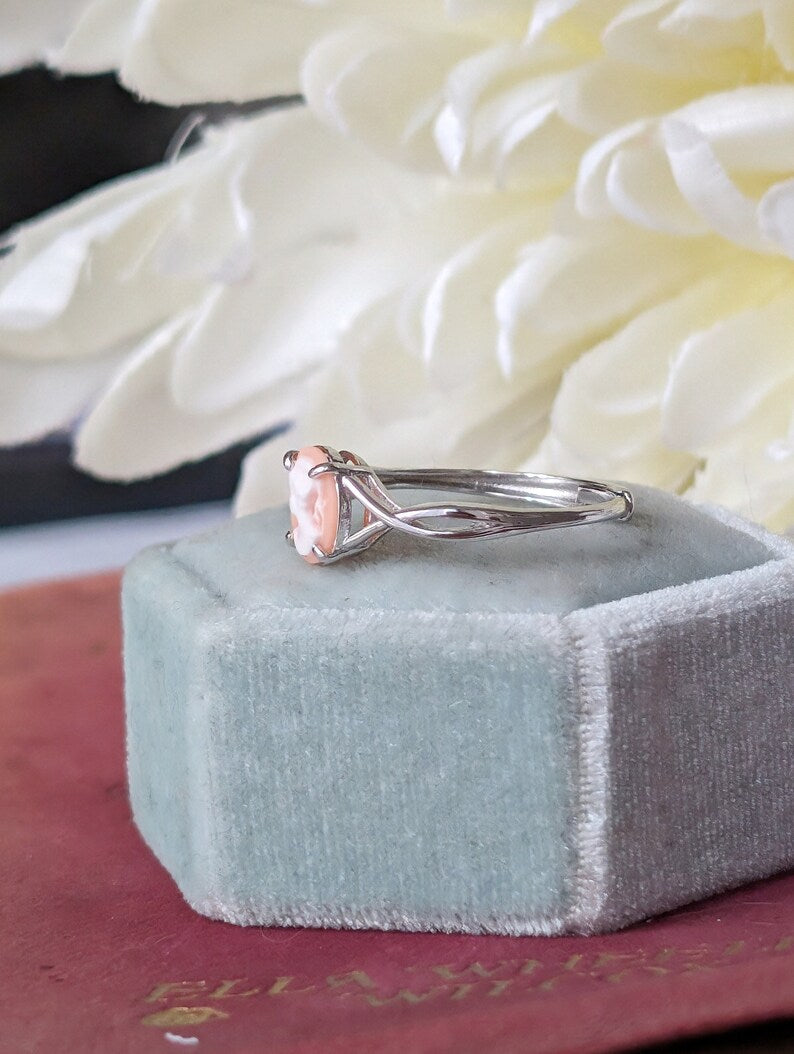 Sterling Silver Cameo Ring, Victorian Jewelry, Adjustable Size