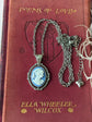 Blue Cameo Necklace: Victorian Style Silver Pendant, Bridal Jewelry