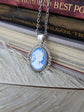 Blue Cameo Necklace: Victorian Style Silver Pendant, Bridal Jewelry