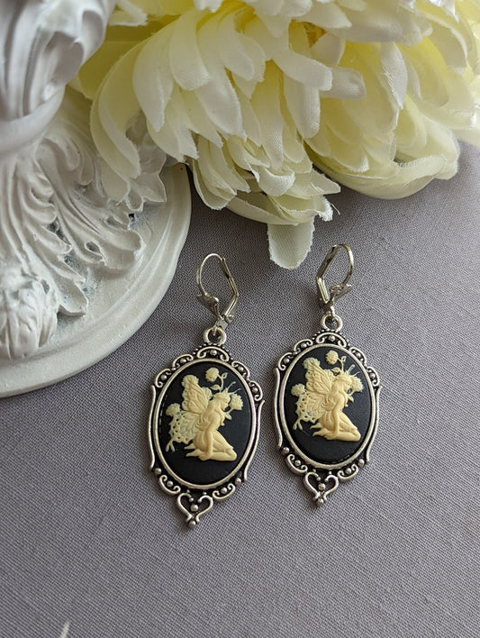 Fairy Cameo Earrings: Antiqued Silver Woodland Fae Jewelry