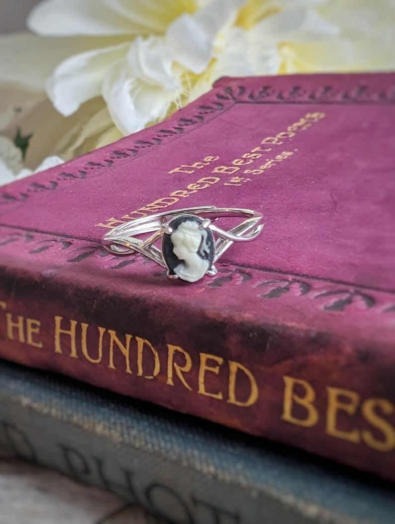 Sterling Silver Cameo Ring, Victorian Jewelry, Adjustable Size