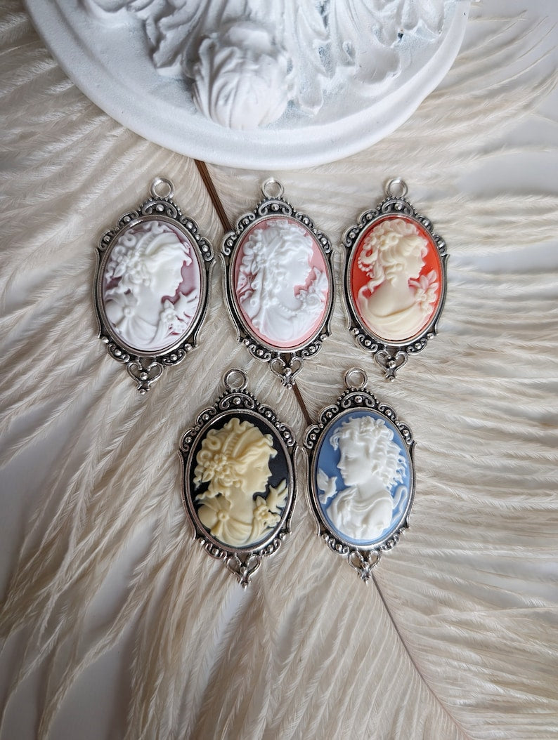 Blue Cameo Necklace Victorian Silver Pendant Vintage Style Jewelry