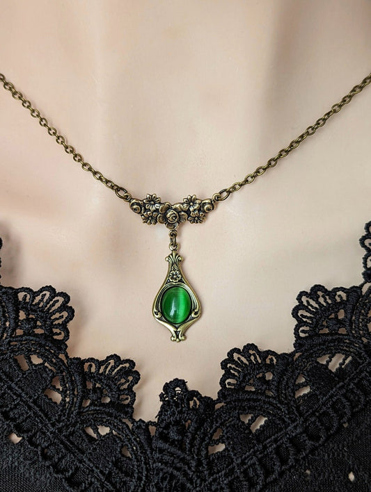 Emerald Green Pendant Necklace | Vintage Victorian Handmade Jewelry