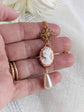 Pink Cameo Pearl Necklace, 14K Gold Plated Vintage Style Jewelry