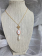 Pink Cameo Pearl Necklace, 14K Gold Plated Vintage Style Jewelry