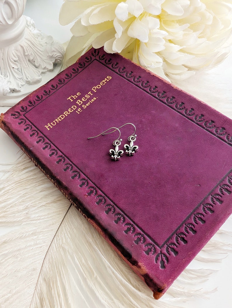 Fleur de Lis Earrings: Pewter French Lily Flower, Mardi Gras Jewelry